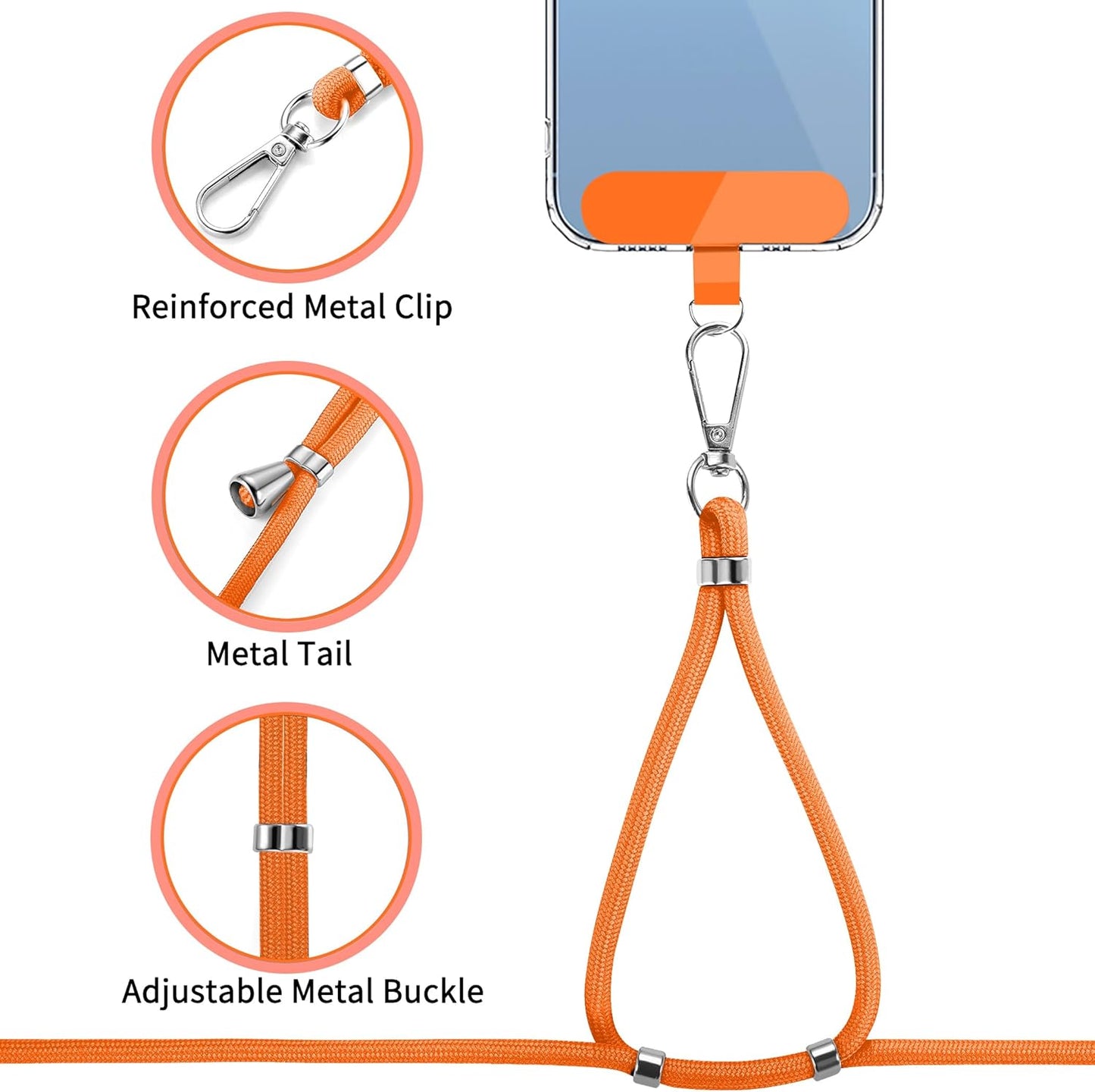 CACOE Cell Phone Lanyard Universal Crossbody Multifuctional Lanyard Compatible with Most Smartphones (Orange, 30"（Neck Strap×1）+8""（Wrist Strap×1）)"