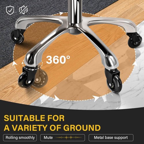 WKWKER Heavy Duty Saddle Rolling Stool With Wheels - Hydraulic Swivel Adjustable Chair, Ergonomic Thick Leather Seat for Kitchen, Drafting, Lab, Office, Salon, Message - Black