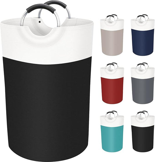 BlissTotes 75L Laundry Basket, Freestanding Laundry Hamper, Collapsible Dirty Clothes Hamper, Waterproof Fabric with Foam Protected Aluminum Handles for College, Dorm, Family (Black)