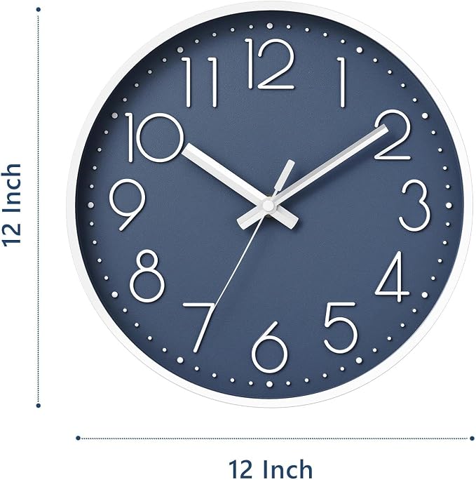 DAXSMY Wall Clock - 12 Inch Silent Non-Ticking Modern 3D Wall Clocks Battery Operated - Decorative Clock for Kitchen, Home Office, Bathroom, Bedroom, Living Room(Azure Blue)