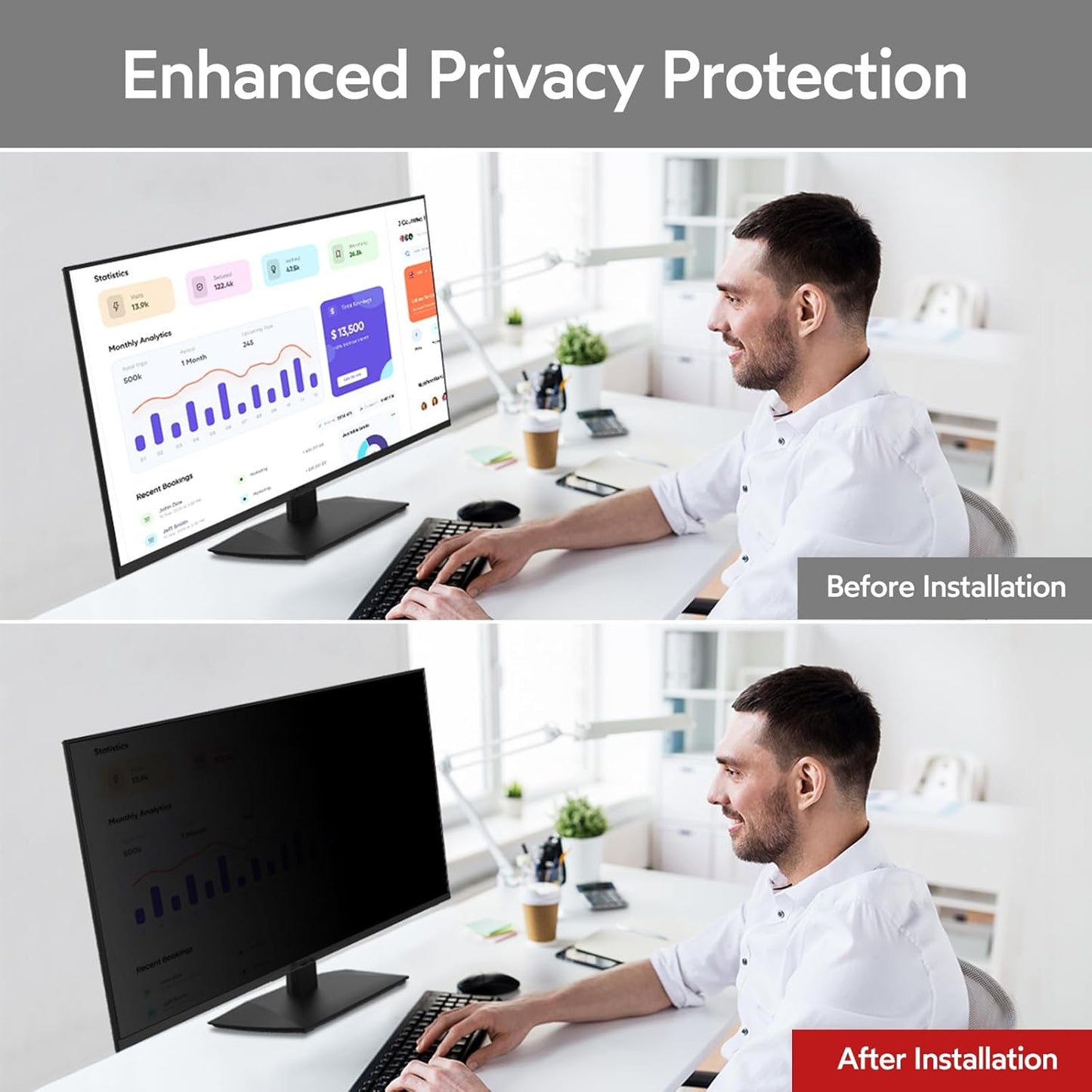BERSEM 27 inch Removable Computer Privacy Screen Filter for 16:9 Ratio Monitor, Anti-Spy, Anti-Glare, Anti-Scratch, UV-Blocking