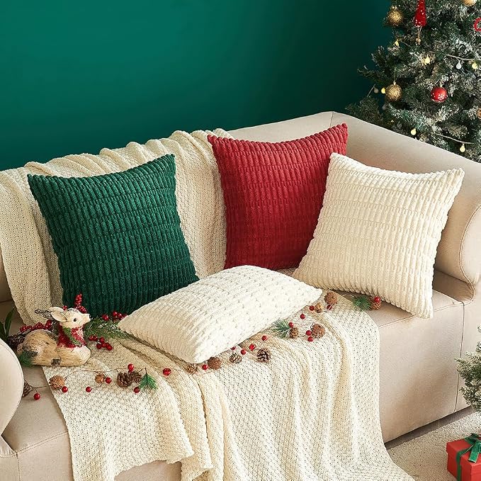 MIULEE Pack of 2 Corduroy Decorative Throw Pillow Covers 18x18 Inch Soft Boho Striped Pillow Covers Modern Farmhouse Home Decor for Sofa Living Room Couch Bed Cream White
