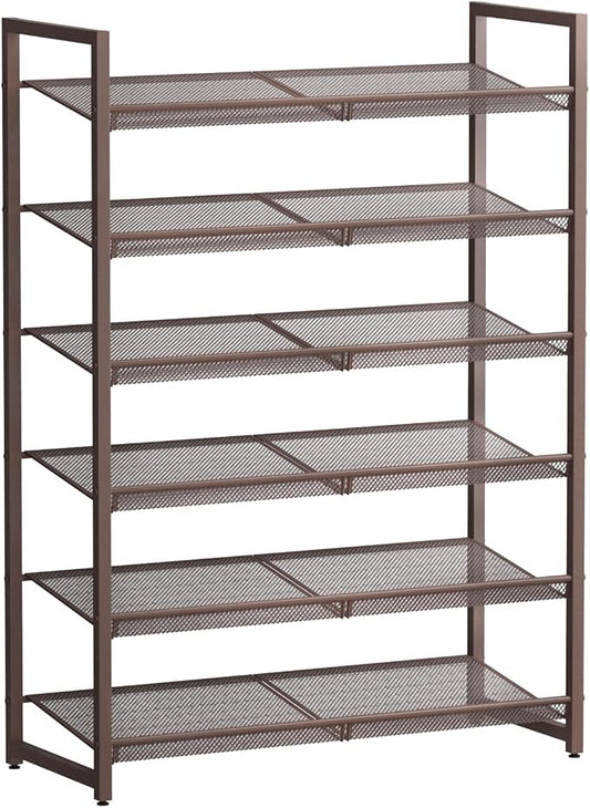6-Tier Metal Large Shoe Rack,Tall Shoe Rack for Closet,entryway,Garage, with Adjustable Flat or Angled Shelves, Hold 20-26 Pairs Shoes
