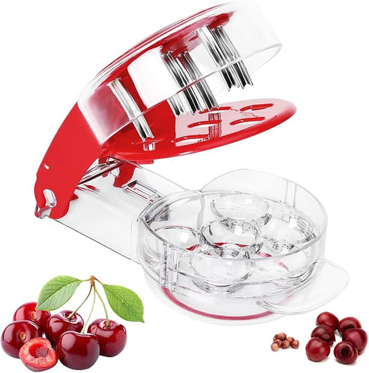 Cherry Pitter – Multi Cherry Corer with Rebound & Lock Design, Pits 6 Cherries at Once, Easy Cherry Jam & Baking Tool, Dishwasher Safe