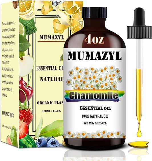 Chamomile Essential Oil, Chamomile Oil 4 Fl Oz 120ML for Diffuser Humidifier Yoga Cleaning DIY Candle Soap Making MUMAZYL Essential Oils