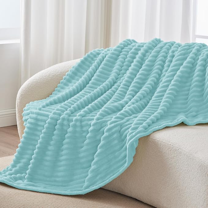 BEDELITE Twin Blanket for Couch & Bed, 300GSM Soft & Warm Fleece Blanket, Decorative and Giftable Striped Cloud Blue Blankets for Women, Men, 60"x80"