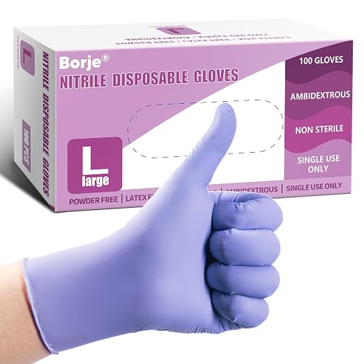 Borje Nitrile Exam Gloves Large, 100 Count Disposable Gloves, Iris Blue, Latex-Free Powder-Free, Food Safe, Cooking, Cleaning