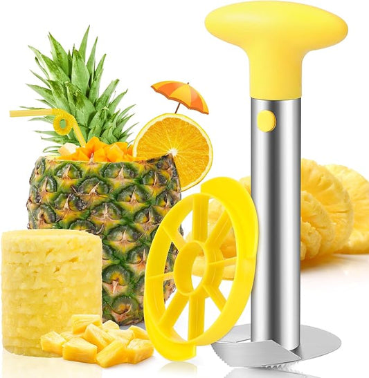 CUNSENR Premium Pineapple Corer and Slicer Tool - Pineapple Cutter with Sharp Serrated Tips - Easy to Use & Clean - Stainless Steel Core Remover for Pineapple - Slice and Core Fruits with Ease(Yellow)