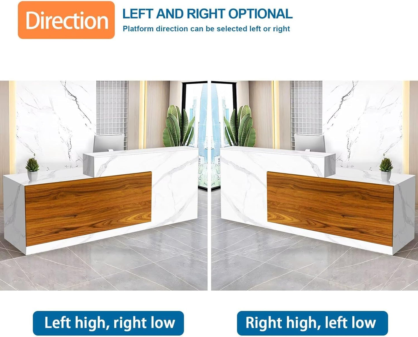Reception Desk with Counter Modern Checkout Counter with Lockable Drawer Keyboard Tray Receptionist Desk for Office Salon Reception Table T Right 63inch/160cm