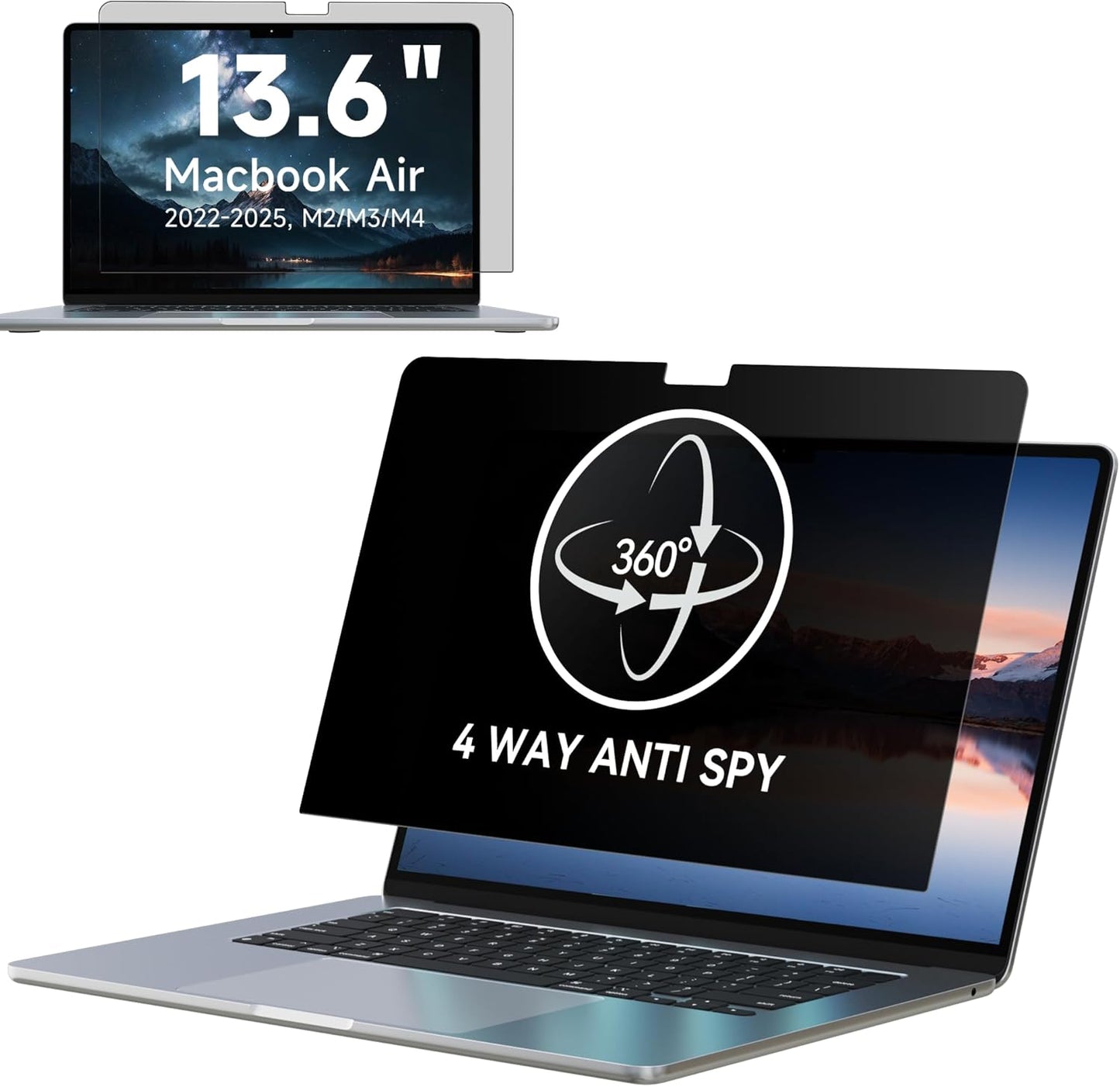 IPROKKO 360° Privacy Screen Macbook Air 13.6/13 Inch (2022-2025, M2, M3, M4),Matte Anti Glare Blue Light 13.6" Mac Scratch Resistant Laptop Screen Protector Filter"