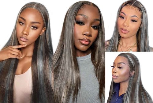 Giginger Bundles Human Hair P4/GREY 24 26 28 inch Straight Wave Human Hair Bundles Highlight Chocolate Grey Unprocessed Quick Weave Soft Sewn In Hair Extensions for Black Women
