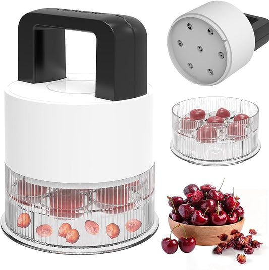 Cherry Pitter Tool,Pit 7 Cherries at Once,Multi-Function Pitting Tool, Portable Cherries Corer Stoner Seed Tool with Ergonomic Push Design,Easy to Use for Making Cherry Jam (White)