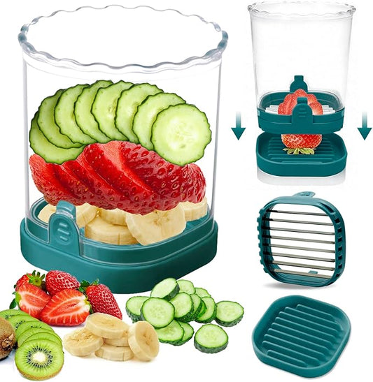 Strawberry Slicer：Fruit Slicer Cup Veggie Salad Speed Cutter for Strawberries Egg Banana Mushroom Cucumber Kiwi the Kitchen Portable Slicing Tool (Dark Teal)
