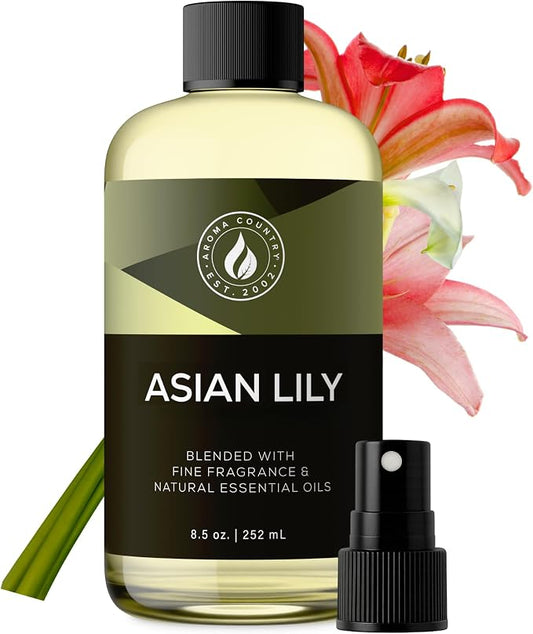 Aroma Country Asian Lily Diffuser Oil - Luxury Essential Oils for Diffuser Refill & Air Freshener Room Spray, Long-Lasting, Natural Home Fragrance and Hotel Scent for Diffusers & Machines (8.5 Fl Oz)