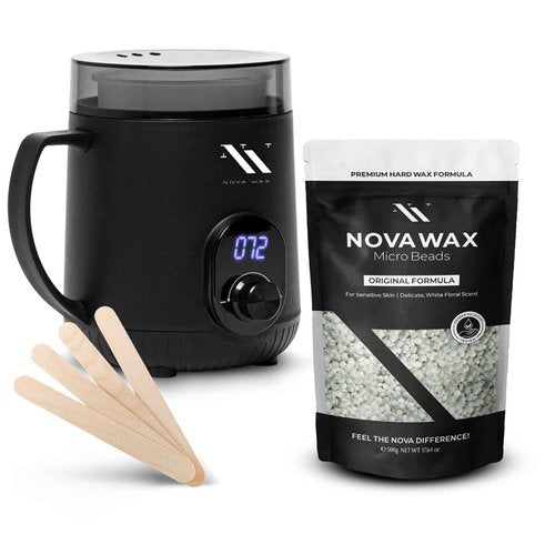 NOVA Melt Warmer for Hair Removal - Mini Waxing Kit with 1lb/500g Hard Wax Beads, 1.1lb Waxing Sticks - Ideal for Face, Body, and Sensitive Areas
