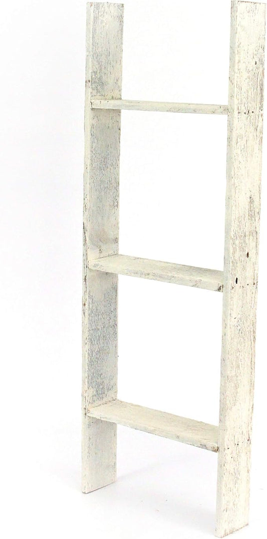 BARNWOODUSA Throw Blanket Ladder – Fully Assembled Reclaimed Wood – Rustic Decorative Ladder for Towels, Quilts – Perfect Farmhouse Decor for Bathroom, Porch, or Living Room,3-Foot White