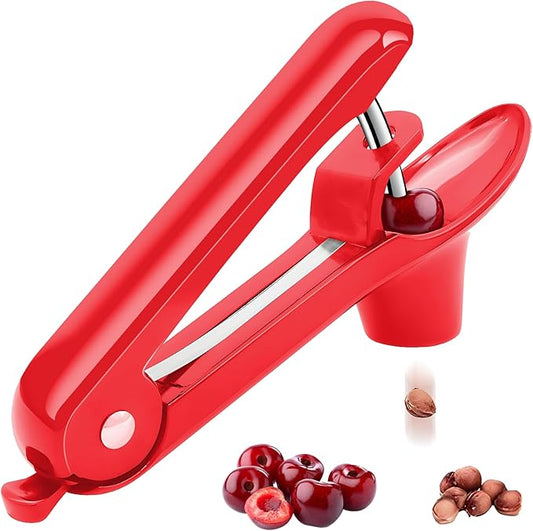Cherry Pitter, Olive Pit Remover Tool Cherries Corer Pitter with Hand-held Push, Olives Seed Corer with lock design, Durable Remove Cherries Pit corer for Cherry Jam -Red
