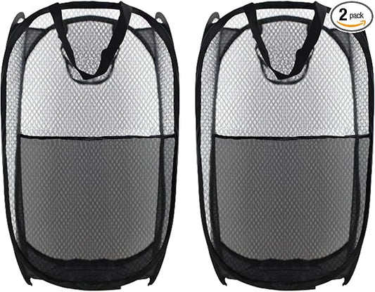 Collapsible Pop Up Laundry Hamper, Extra Large Mesh Foldable Laundry Basket Bag, 28" x 16" x 16", 2 Pack (Black)