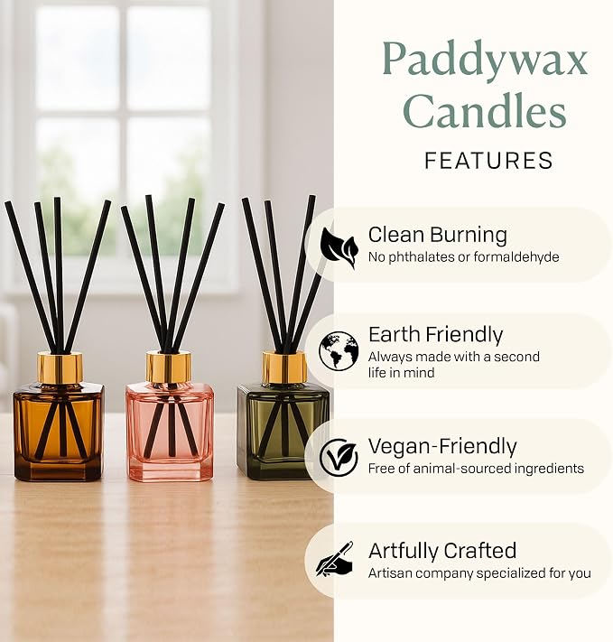 Paddywax Botanica Scented Oil Diffuser with Reeds in Reusable Greeen Glass Bottle, Tubed Gift Box, Includes Diffuser Sticks, Long-Lasting Fragrance, Reusable & Upcyclable, Wild Neroli, 2.8 fl oz