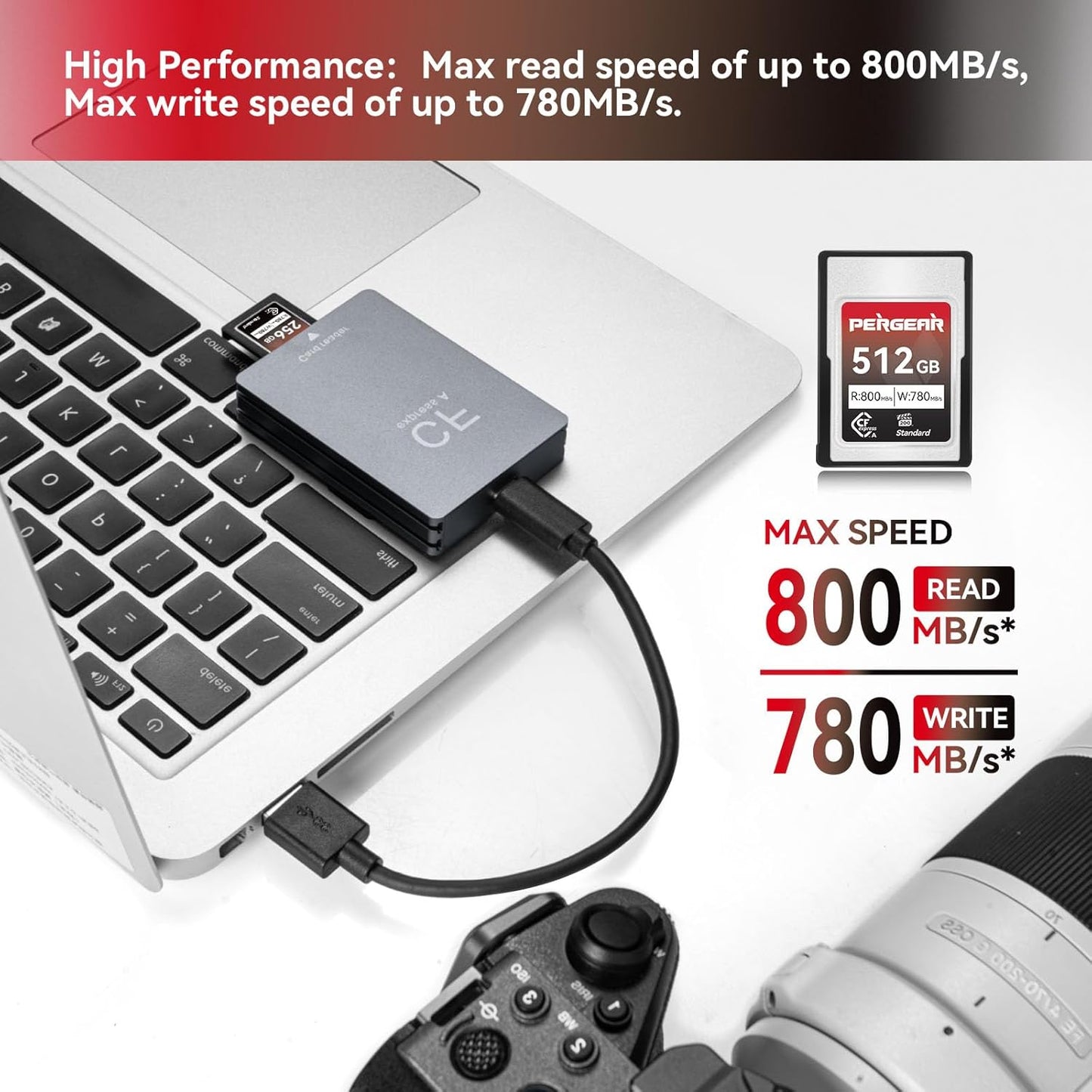 Pergear 512GB CFexpress Type A Memory Card, Up to 800MB/s Read Speed & 780MB/s Write Speed for 4K 120P,8K 30P Recording (Standard Series VPG200)