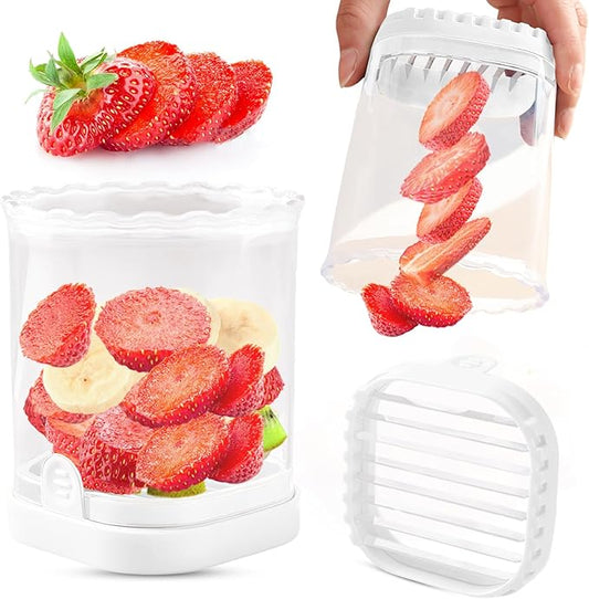Creative Strawberry & Fruit Slicer - Detachable Cutter with Push Plate (White)