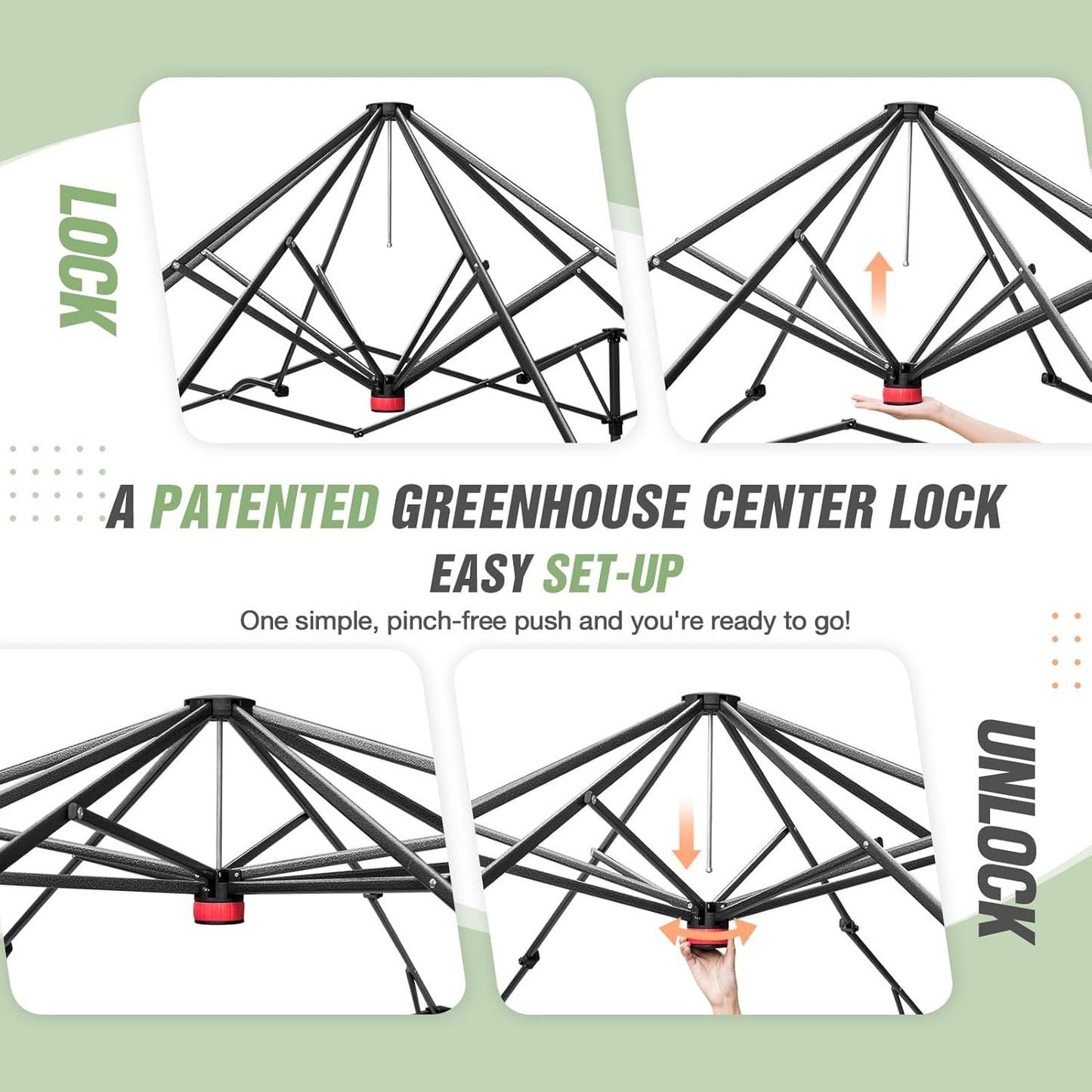 EAGLE PEAK Instant Pop-up Greenhouse, Indoor Outdoor Plant Gardening Green House, Roll-Up Zipper Doors and Side Windows, Walk in 10x10 ft, Green/Clear