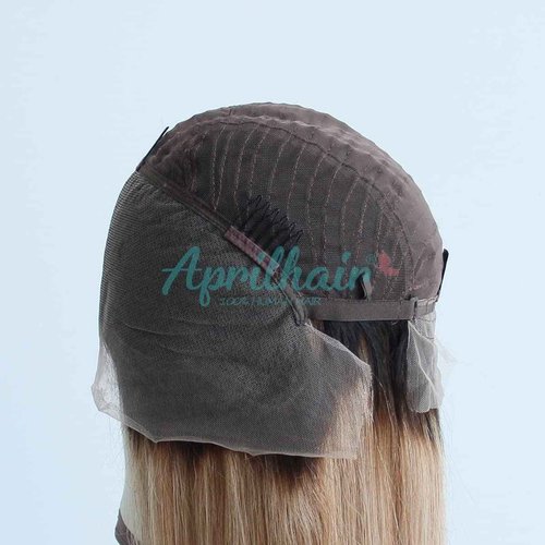 Aprilhair Pre-plucked Ombre #1B/27 Dark Root Honey Blonde Ear To Ear Lace Front Wigs Straight Glueless 150% Density Brazilian Virgin Human Hair With Baby Hair Full (16" inch, Lace Front Wig Straight)