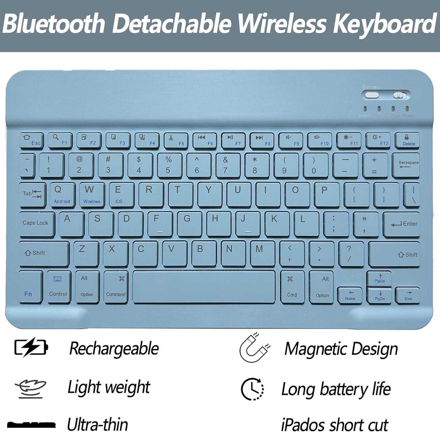 Keyboard Case for iPad 11th 10th Generation - iPad 10th Generation Case with Detachable Wireless Keyboard - Smart Folio Cover with Pencil Holder for 11-inch A16 2025 10.9-inch 2022, Blue