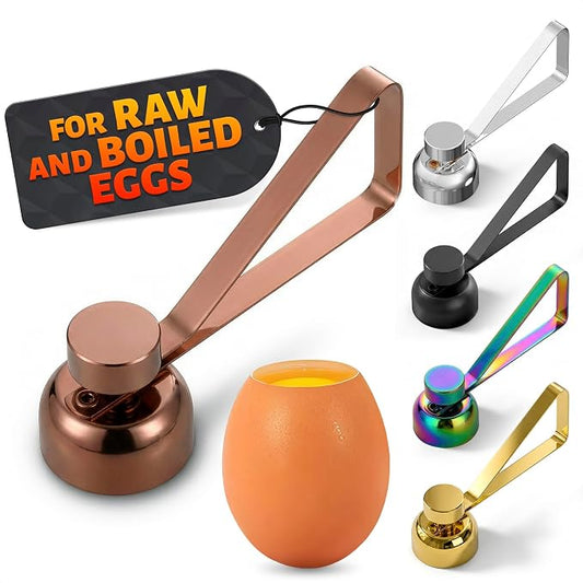 Egg Cracker Tool for Raw Eggs — Egg Shell Opener for Soft-Boiled Shell Tops, Stainless Steel Topper with Ergonomic Adjustable Effort — Clean Cut Design for Breakfast Prep, Custards, & Baking (Copper)