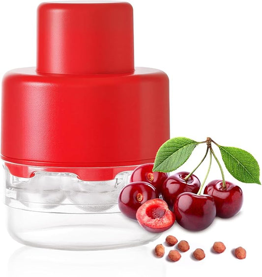 7-in-1 Cherry Pitter Tool Pit Remover, Portable Cherry Core Remover, Quick Release Multi Cherry Pitter Tool for Kitchen, Cake Shop, Fruit Salad (Bright-Red)