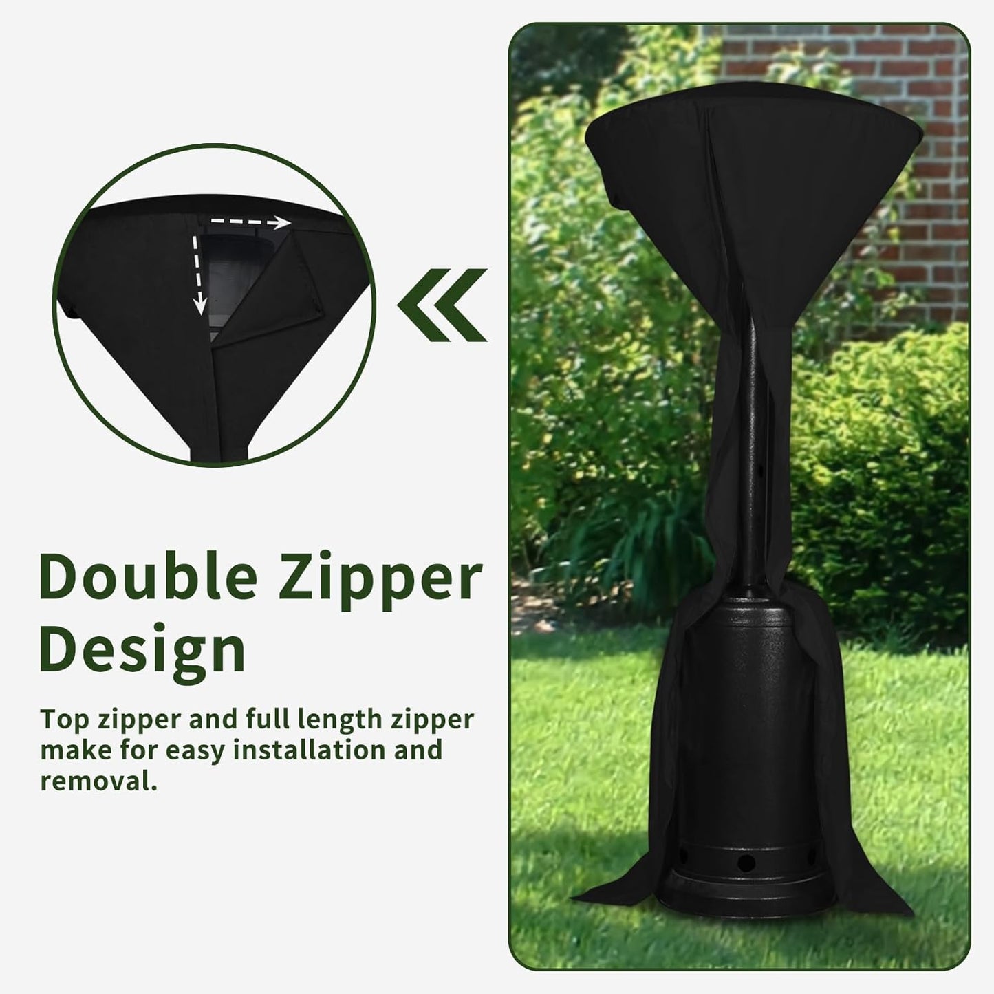 Easy-Going Stand-Up Patio Heater Cover with Zipper and Storage Bag, Waterproof Outdoor Heater Cover Dustproof, UV-Resisant, Wind-Resistant (95" H x 34" D x 19" B, Black)