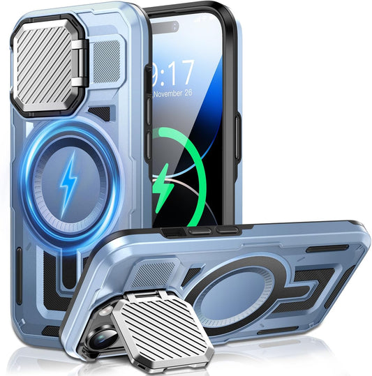 Camera Stand Case for iPhone 14 Pro Max, [Compatible with MagSafe] [Lens Cover] 2024 Version Military Grade Protective Soft Case for iPhone 14 Pro Max 6.7 inch Men Women, Blue
