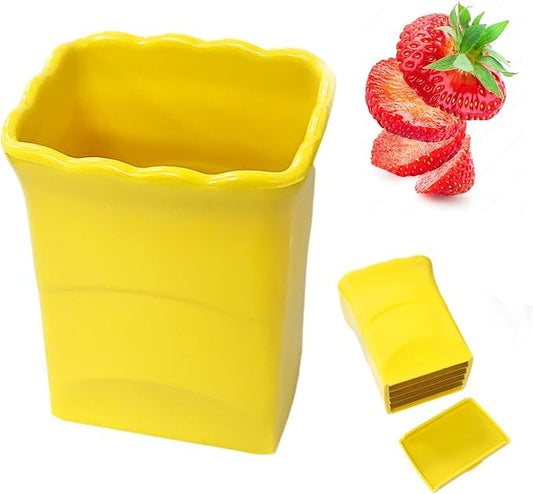 Strawberry Slicer,Fruit Slicer Cup for Strawberry Banana Hard-Boiled Egg Stainless Steel Strawberry Cutter(Yellow)