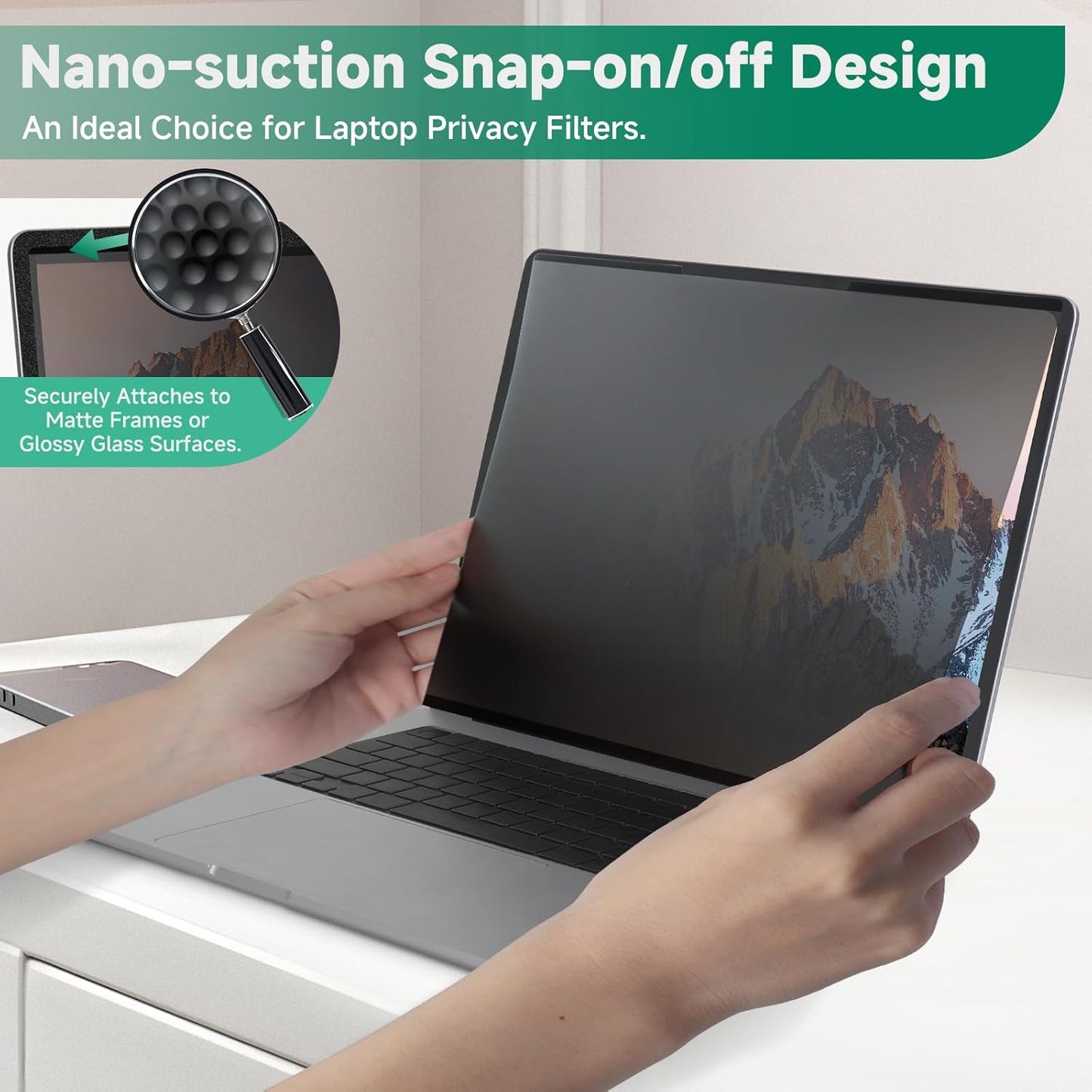 Nano-Suction Laptop Privacy Screen 15.6 Inch 16:9, Removale Screen Privacy Shield for Laptop, Anti Glare, Anti Bule Light, Screen Protector for Lenovo HP Dell Acer Asus Thinkpad