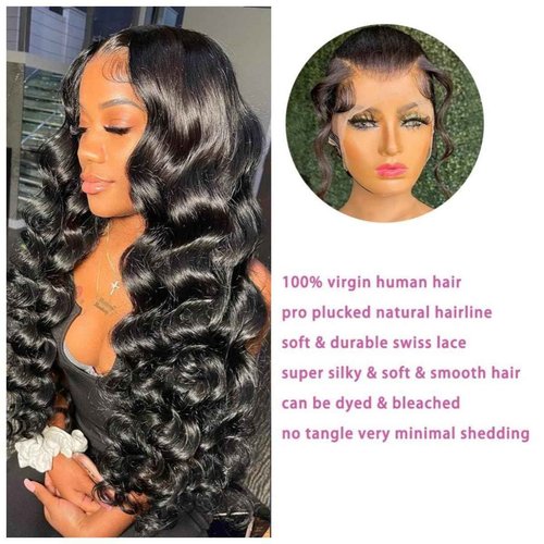BEEKERKER 13x6 Body Wave Lace Front Wigs Human Hair Pre Plucked 200% Density HD Transparent Lace Frontal Wigs Human Hair With Baby Hair Natural Black 20 Inch