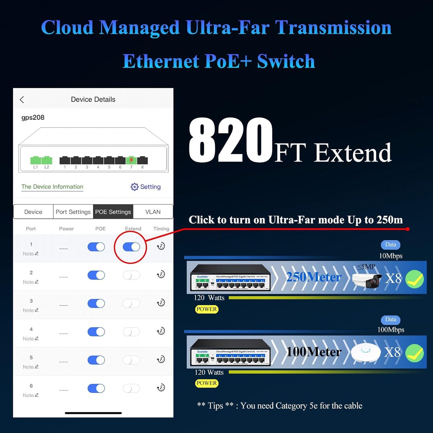 8 Port Gigabit PoE Switch with 2*1000Mbps Uplink, Easy Managed 10 Port Gigabit POE Switch Compatible with IEEE 802.3af/at Devices@120W, AI PoE Auto Recovery&Extend, Vlan, Metal Pluy&Play