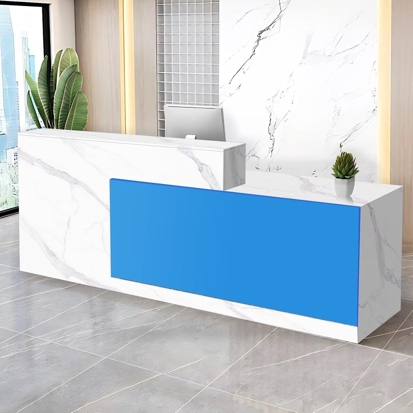Reception Desk with Counter Modern Checkout Counter with Lockable Drawer Keyboard Tray Receptionist Desk for Office Salon Reception Table V Right 63inch/160cm