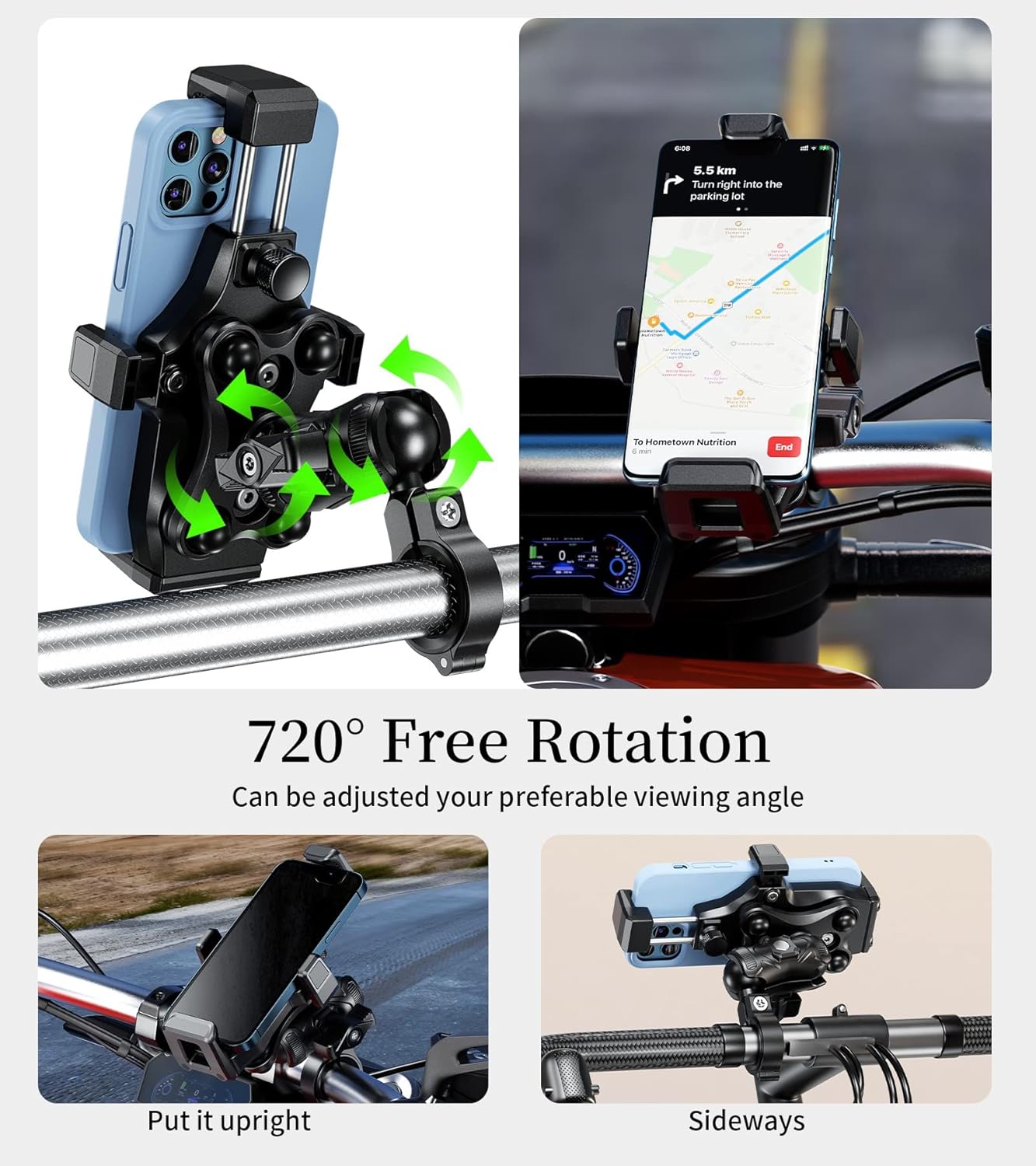Kewig Motorcycle Phone Mount- [Vibration Dampener] [High-Speed Secure Lock] Motorcycle Cell Phone Holder, Bike Phone Handlebar Mount for 4.7-7.2" Smartphone"