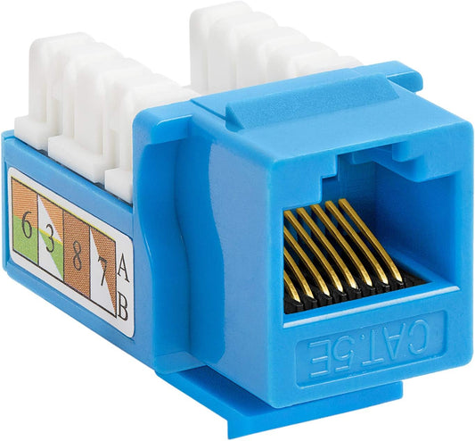 Cmple - RJ45 Keystone Jack 90 Degree Cat5e Keystone Jack Insert Punch Down RJ45 Connectors Female for Wall Plates, Patch Panels, Patch Cables, Ethernet Cables - Blue