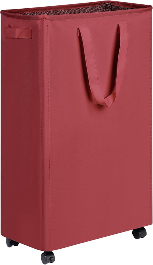 efluky Slim Laundry Hamper with Wheels, Rolling Laundry Basket for Clothes, Small Laundry Basket for Bedroom, Dorm and Laundry Room, 75L (19.8 Gallons) Burgundy Red