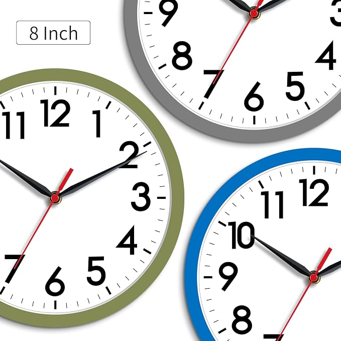 AKCISOT Wall Clock 8 Inch Silent Non-Ticking Modern Clocks Battery Operated - Analog Small Classic for Office, Home, Bathroom, Kitchen, Bedroom, School(Gray)