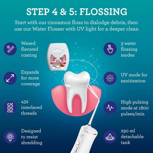 GuruNanda 7-Step Regimen 1.0 - Oil Pulling, Toothbrush, Tongue Scraper, Floss, Water Flosser, Mouthwash, Whitening Strips for Complete Oral Care (Pack of 8)