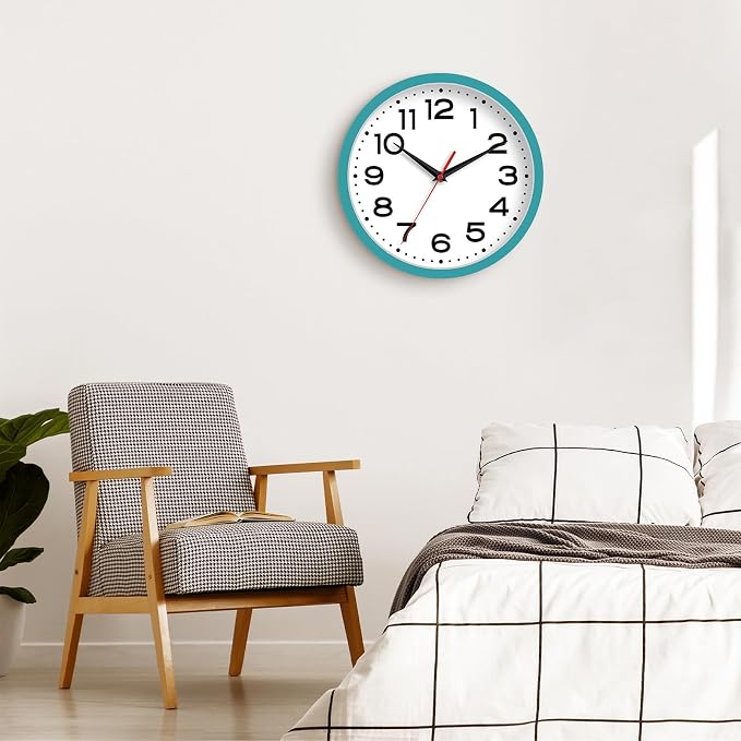 Roymnie Wall Clock Silent Non-Ticking Modern Clock Battery Operated 8 Inch Small Classic Analog Decorative for Kitchen, Living Room, Office, Bedroom, Bathroom (Blue)