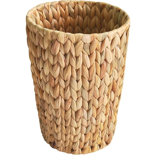 2 Gallon Wicker Trash Can, Woven Water Hyacinth Wicker Waste Basket for Bathroom, Small Trash Can for Bedroom, Round Garbage Can for Boho Decor Bedroom Bathroom