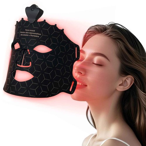 SUERBEATY Red Light Mask, 7 Colors Red Light Mask for Face, Cordless & Portable for Home & Travel, Rechargeable, Lightweight, Facial Skin Care for Women - Mom, Sister, Girlfriend and Wife - Black