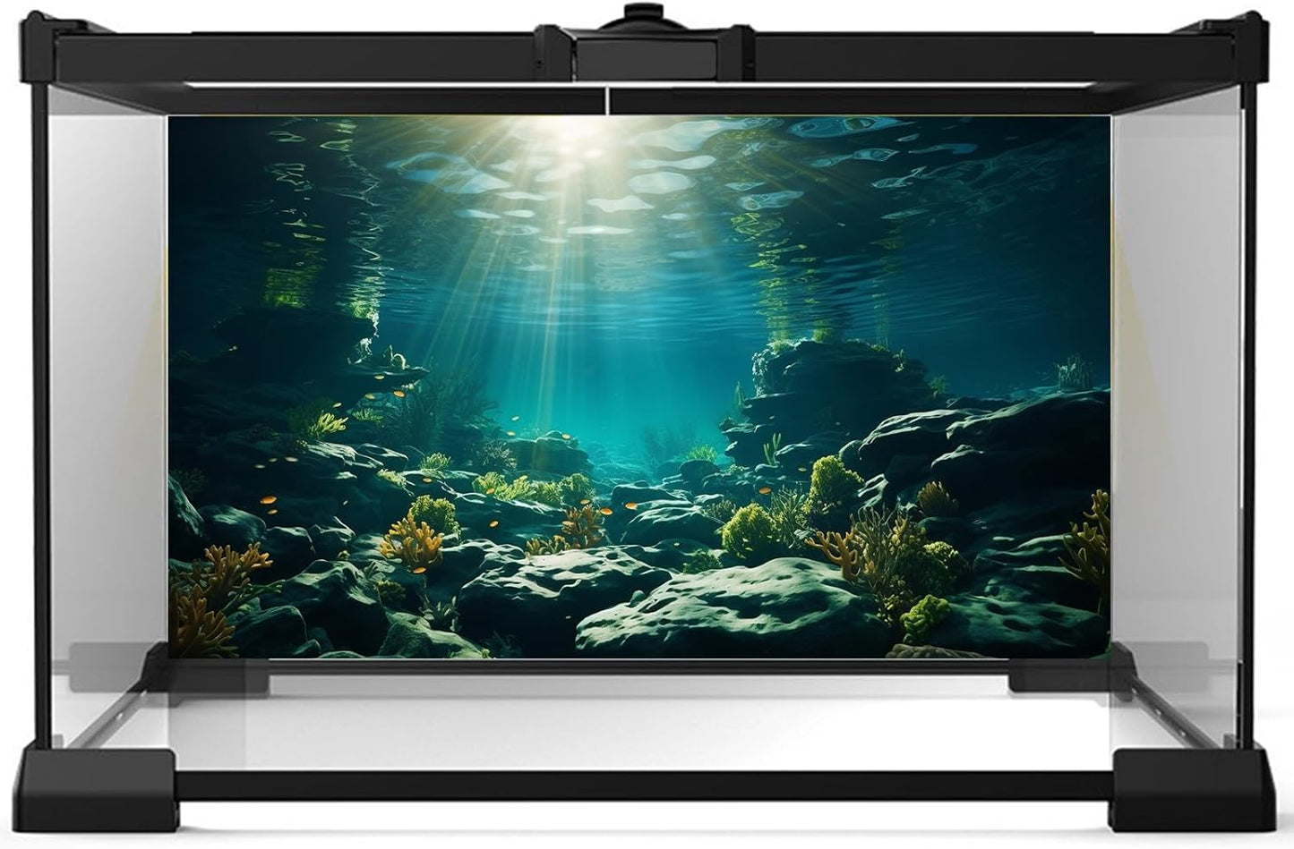 Aquarium Background Underwater Aquatic Plants Rocks Fish Terrarium Backdrop Sunlight Rays Coral Fish Tank Background Cave Style Landscape Sea Grass Tank Wallpaper Poster Vinyl 24x16in