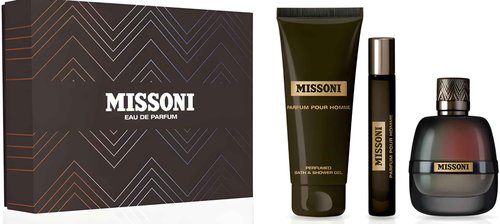 Missoni Pour Homme 3-Piece Set for Men, (3.4 Oz Eau De Parfum Spray + 5.0 Oz Body & Shower Gel + 0.3 Oz Eau De Parfum Spray)