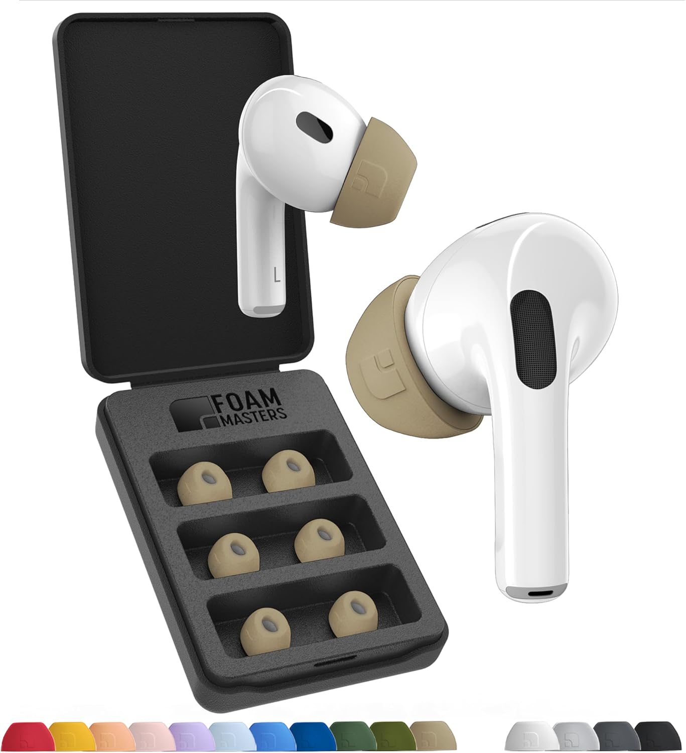 Foam Masters Ultra-Premium Memory Foam Ear Tips for AirPods Pro 1st & 2nd Gen | 3 Pairs | Black Magic Ver 6.0 | Secure | Comfort | Better Noise Cancel | Replacement Buds – FDE Tan, Small