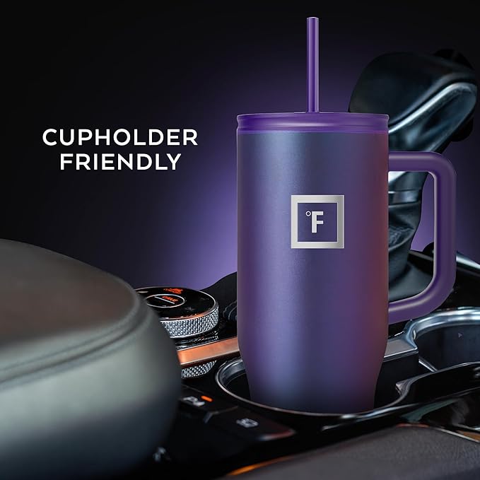 IRON °FLASK Co-Pilot Insulated Mug w/Straw & Flip Cap Lids - Cup Holder Bottle for Hot, Cold Drink - Leak-Proof - Water, Coffee Portable Travel Mug - Aurora, 40 Oz