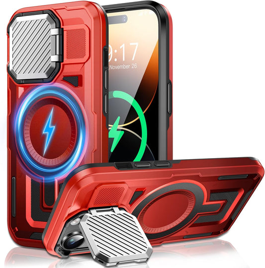 Camera Stand Case for iPhone 14 Pro Max, [Compatible with MagSafe] [Lens Cover] 2024 Version Military Grade Protective Soft Case for iPhone 14 Pro Max 6.7 inch Men Women, Red